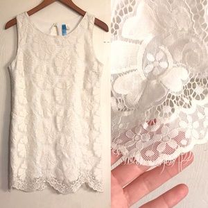 BUTTONS Small White Lace Shift Mini Dress Tunic